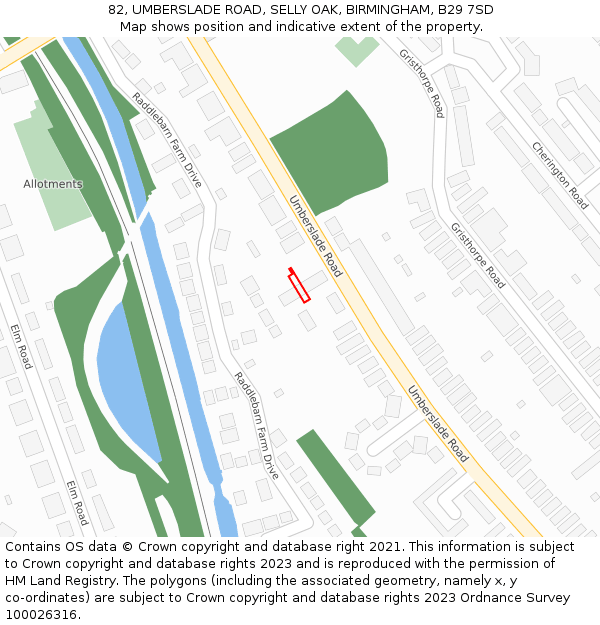 82, UMBERSLADE ROAD, SELLY OAK, BIRMINGHAM, B29 7SD: Location map and indicative extent of plot