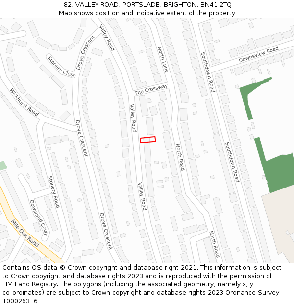 82, VALLEY ROAD, PORTSLADE, BRIGHTON, BN41 2TQ: Location map and indicative extent of plot