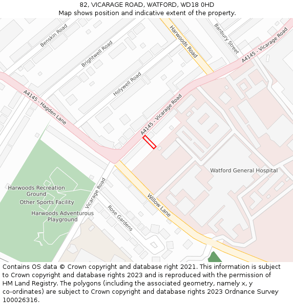 82, VICARAGE ROAD, WATFORD, WD18 0HD: Location map and indicative extent of plot