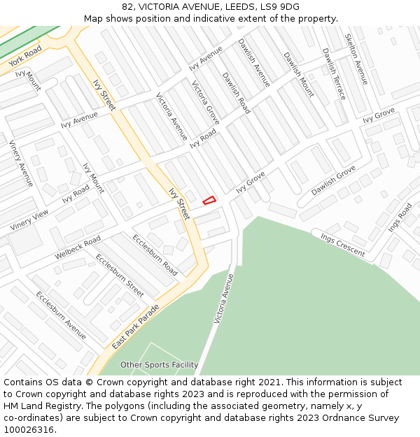 82, VICTORIA AVENUE, LEEDS, LS9 9DG: Location map and indicative extent of plot