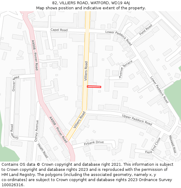 82, VILLIERS ROAD, WATFORD, WD19 4AJ: Location map and indicative extent of plot