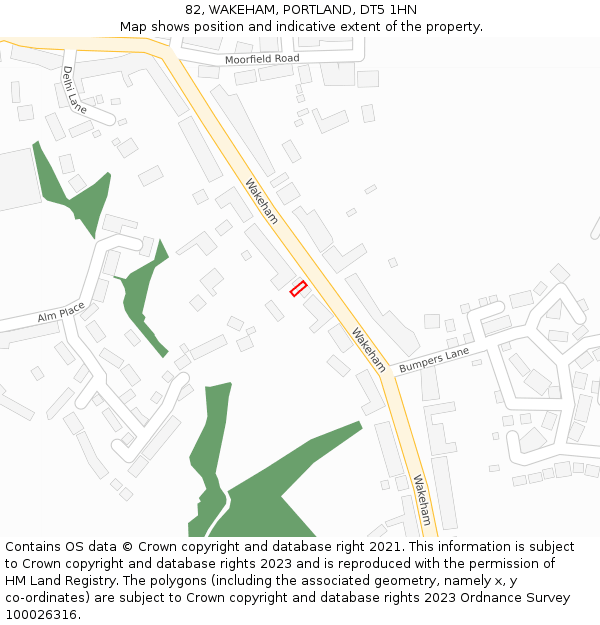 82, WAKEHAM, PORTLAND, DT5 1HN: Location map and indicative extent of plot