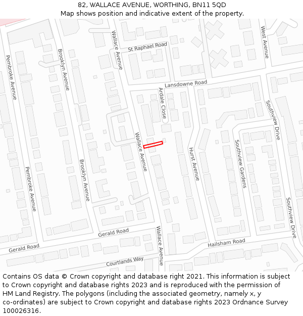 82, WALLACE AVENUE, WORTHING, BN11 5QD: Location map and indicative extent of plot