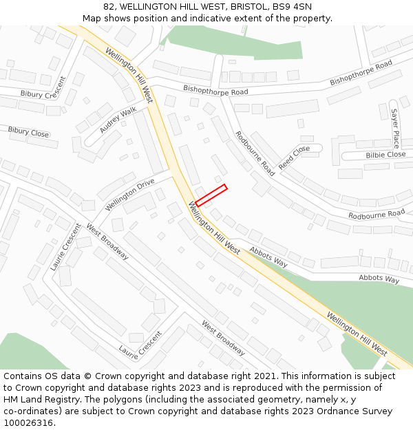 82, WELLINGTON HILL WEST, BRISTOL, BS9 4SN: Location map and indicative extent of plot