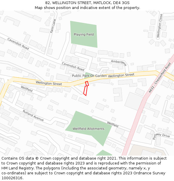 82, WELLINGTON STREET, MATLOCK, DE4 3GS: Location map and indicative extent of plot