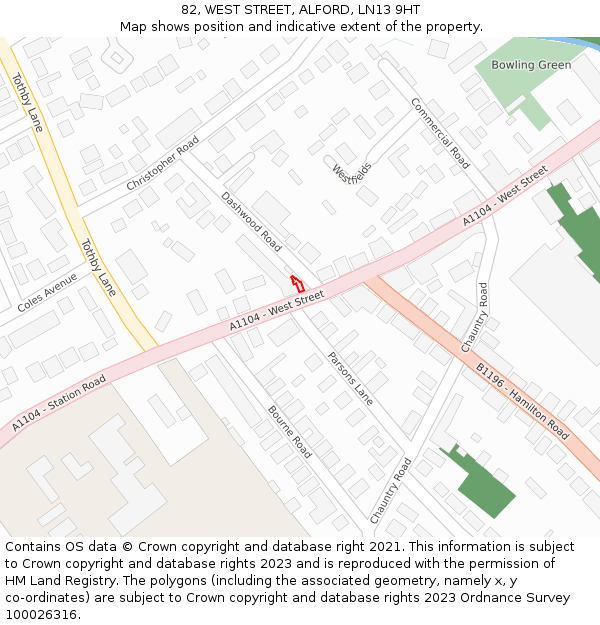 82, WEST STREET, ALFORD, LN13 9HT: Location map and indicative extent of plot