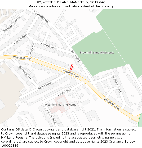 82, WESTFIELD LANE, MANSFIELD, NG19 6AQ: Location map and indicative extent of plot