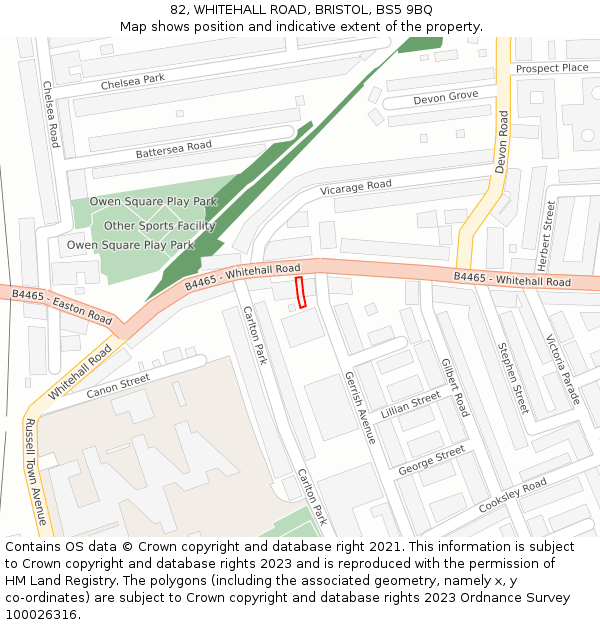 82, WHITEHALL ROAD, BRISTOL, BS5 9BQ: Location map and indicative extent of plot