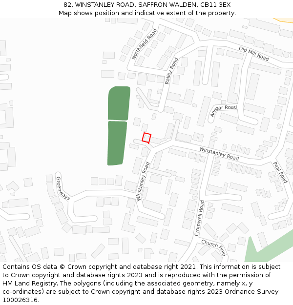82, WINSTANLEY ROAD, SAFFRON WALDEN, CB11 3EX: Location map and indicative extent of plot