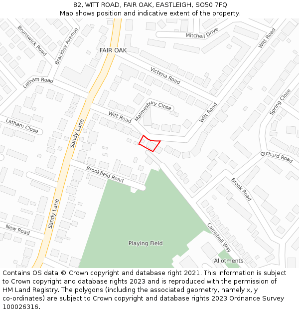 82, WITT ROAD, FAIR OAK, EASTLEIGH, SO50 7FQ: Location map and indicative extent of plot