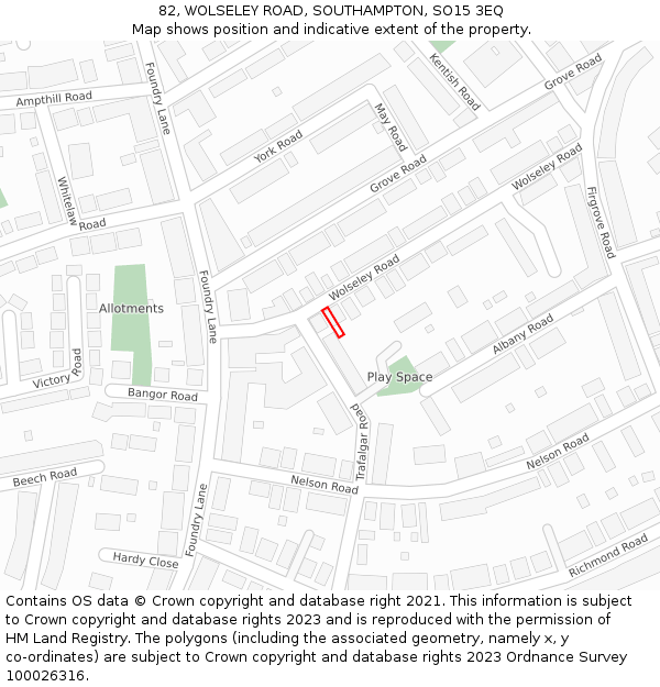 82, WOLSELEY ROAD, SOUTHAMPTON, SO15 3EQ: Location map and indicative extent of plot