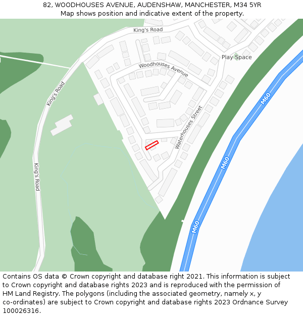 82, WOODHOUSES AVENUE, AUDENSHAW, MANCHESTER, M34 5YR: Location map and indicative extent of plot