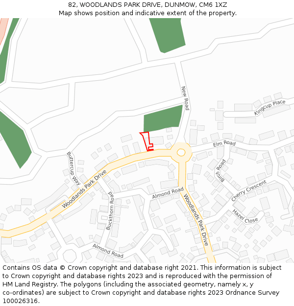 82, WOODLANDS PARK DRIVE, DUNMOW, CM6 1XZ: Location map and indicative extent of plot