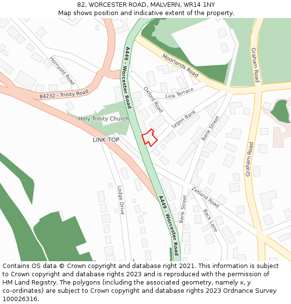 82, WORCESTER ROAD, MALVERN, WR14 1NY: Location map and indicative extent of plot