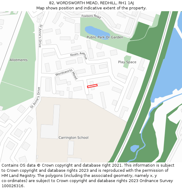 82, WORDSWORTH MEAD, REDHILL, RH1 1AJ: Location map and indicative extent of plot