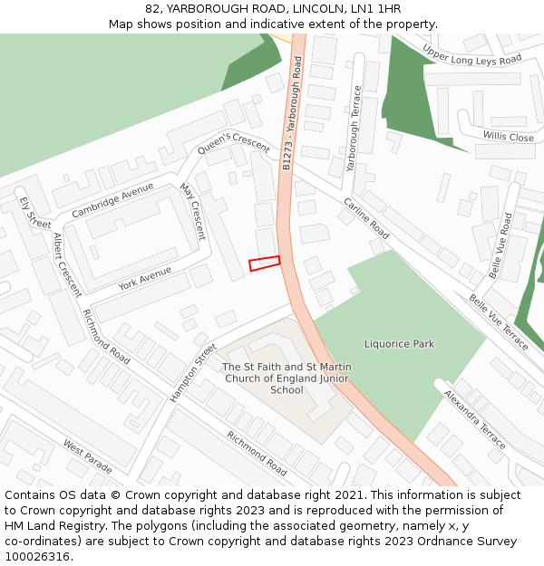 82, YARBOROUGH ROAD, LINCOLN, LN1 1HR: Location map and indicative extent of plot