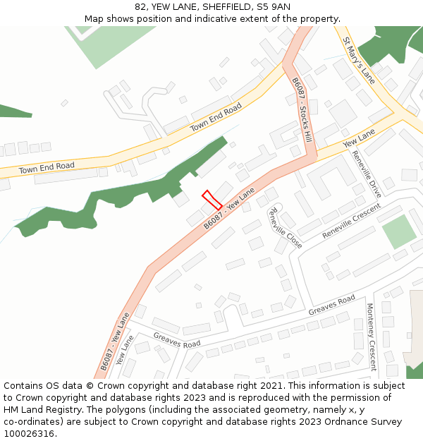 82, YEW LANE, SHEFFIELD, S5 9AN: Location map and indicative extent of plot