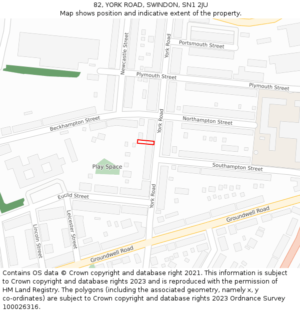82, YORK ROAD, SWINDON, SN1 2JU: Location map and indicative extent of plot