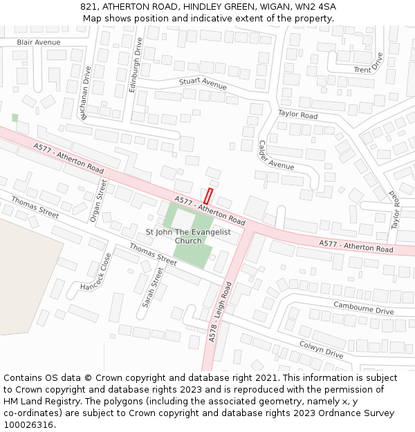 821, ATHERTON ROAD, HINDLEY GREEN, WIGAN, WN2 4SA: Location map and indicative extent of plot