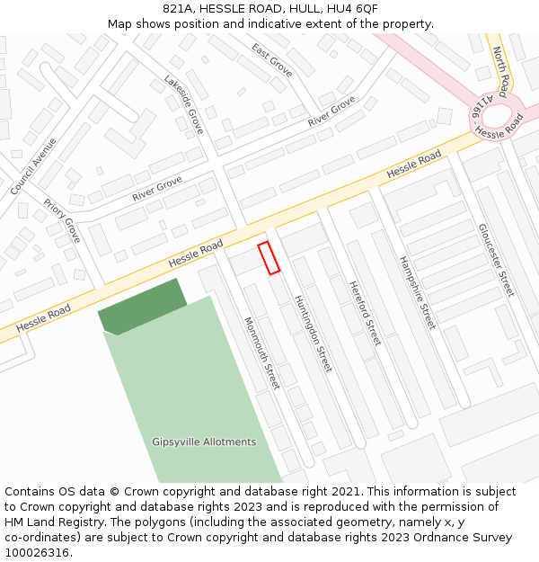 821A, HESSLE ROAD, HULL, HU4 6QF: Location map and indicative extent of plot