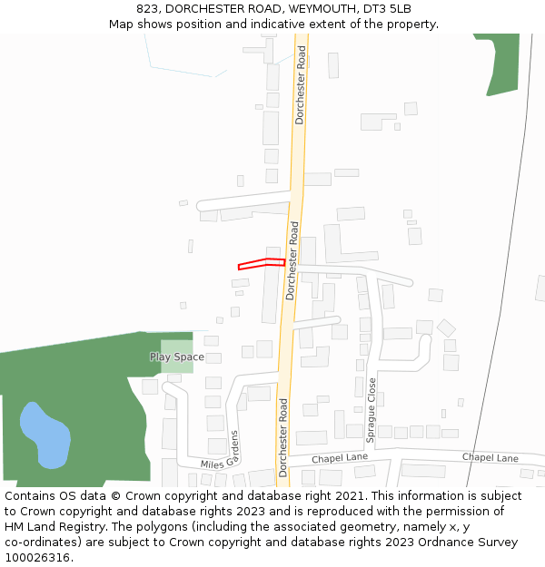 823, DORCHESTER ROAD, WEYMOUTH, DT3 5LB: Location map and indicative extent of plot