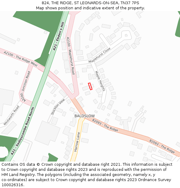 824, THE RIDGE, ST LEONARDS-ON-SEA, TN37 7PS: Location map and indicative extent of plot