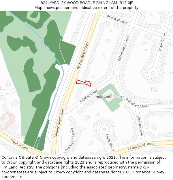 824, YARDLEY WOOD ROAD, BIRMINGHAM, B13 0JE: Location map and indicative extent of plot
