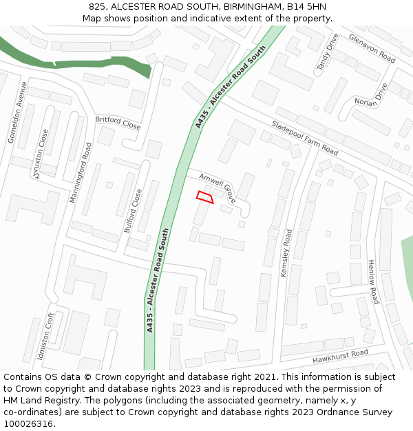 825, ALCESTER ROAD SOUTH, BIRMINGHAM, B14 5HN: Location map and indicative extent of plot