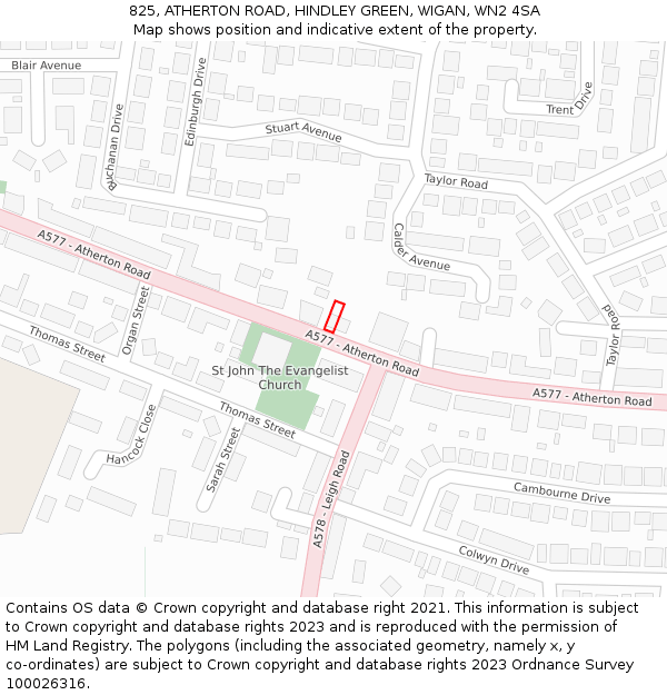 825, ATHERTON ROAD, HINDLEY GREEN, WIGAN, WN2 4SA: Location map and indicative extent of plot