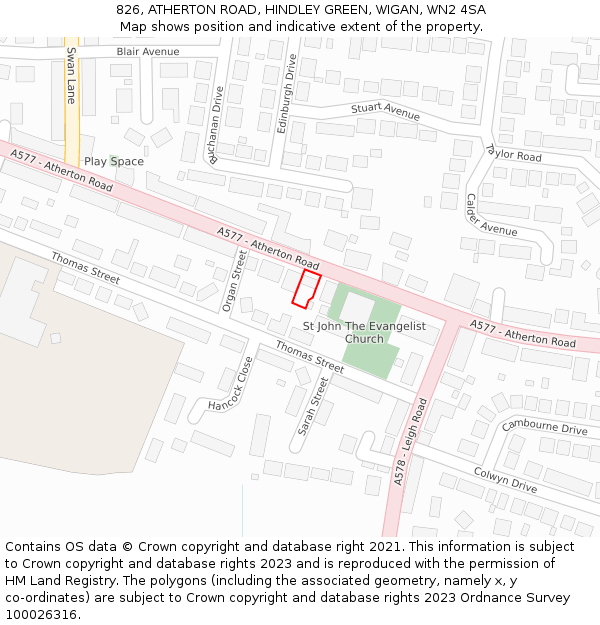826, ATHERTON ROAD, HINDLEY GREEN, WIGAN, WN2 4SA: Location map and indicative extent of plot