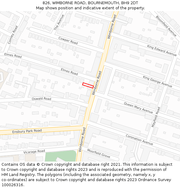 826, WIMBORNE ROAD, BOURNEMOUTH, BH9 2DT: Location map and indicative extent of plot