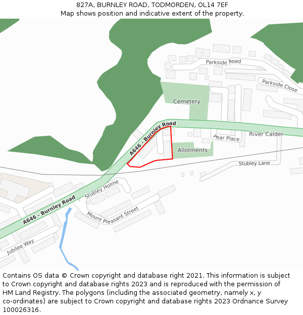 827A, BURNLEY ROAD, TODMORDEN, OL14 7EF: Location map and indicative extent of plot