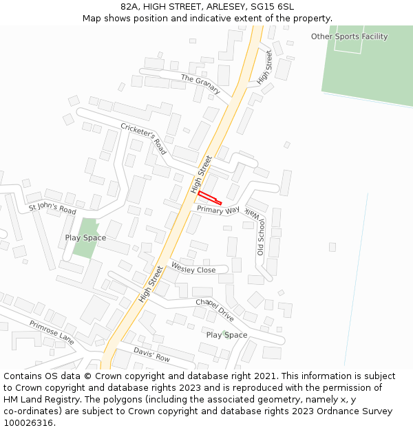 82A, HIGH STREET, ARLESEY, SG15 6SL: Location map and indicative extent of plot