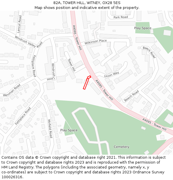 82A, TOWER HILL, WITNEY, OX28 5ES: Location map and indicative extent of plot