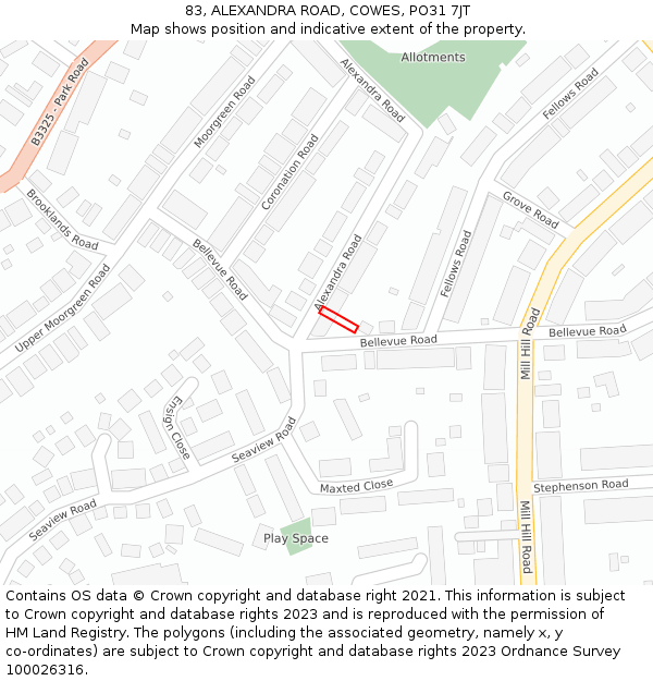 83, ALEXANDRA ROAD, COWES, PO31 7JT: Location map and indicative extent of plot