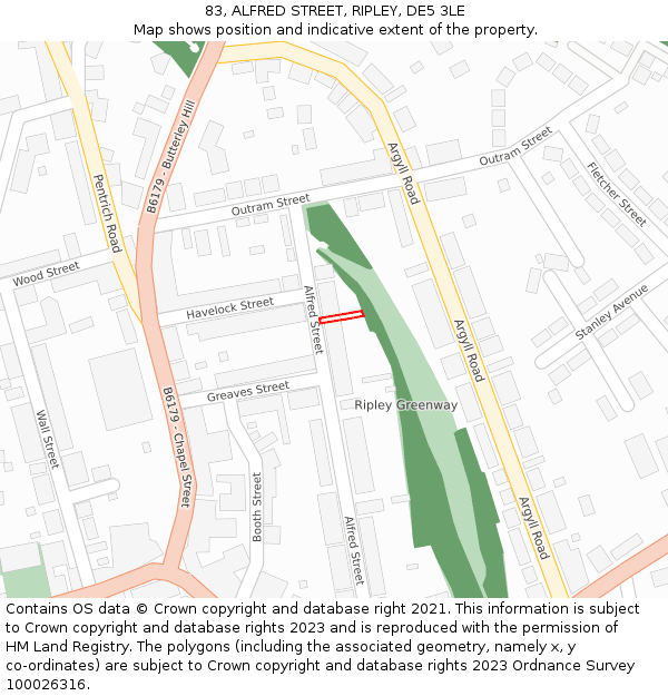 83, ALFRED STREET, RIPLEY, DE5 3LE: Location map and indicative extent of plot