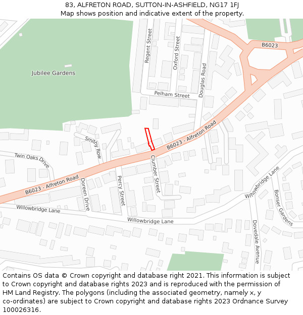 83, ALFRETON ROAD, SUTTON-IN-ASHFIELD, NG17 1FJ: Location map and indicative extent of plot