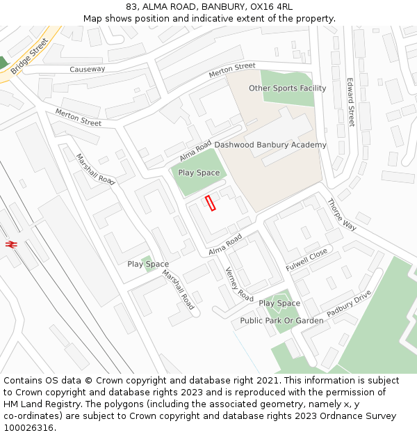 83, ALMA ROAD, BANBURY, OX16 4RL: Location map and indicative extent of plot