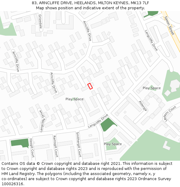 83, ARNCLIFFE DRIVE, HEELANDS, MILTON KEYNES, MK13 7LF: Location map and indicative extent of plot