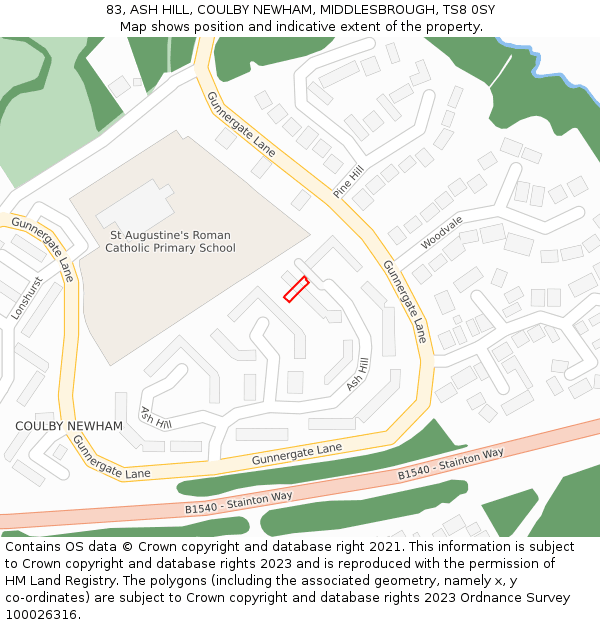 83, ASH HILL, COULBY NEWHAM, MIDDLESBROUGH, TS8 0SY: Location map and indicative extent of plot