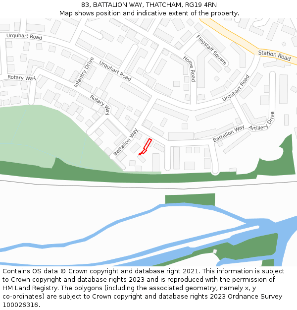 83, BATTALION WAY, THATCHAM, RG19 4RN: Location map and indicative extent of plot