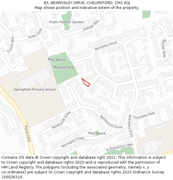 83, BEARDSLEY DRIVE, CHELMSFORD, CM1 6GJ: Location map and indicative extent of plot