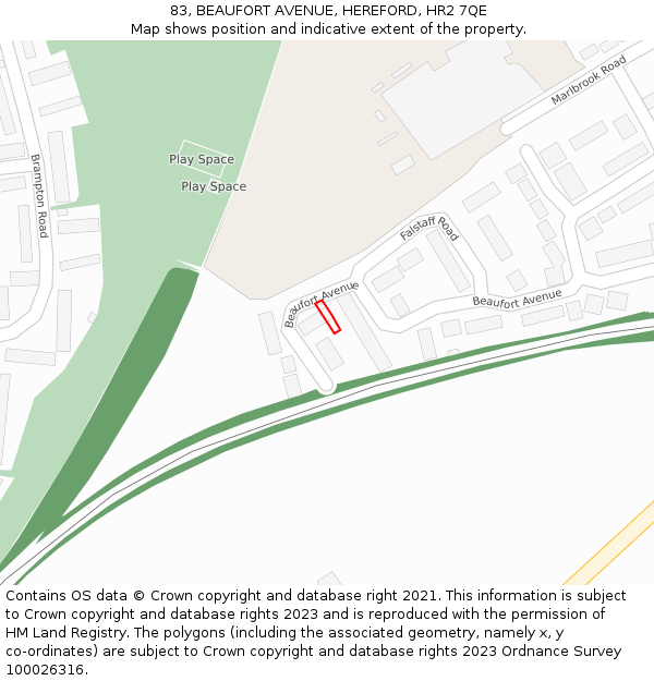 83, BEAUFORT AVENUE, HEREFORD, HR2 7QE: Location map and indicative extent of plot