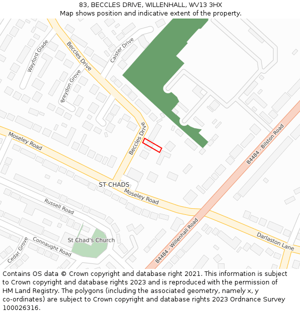 83, BECCLES DRIVE, WILLENHALL, WV13 3HX: Location map and indicative extent of plot
