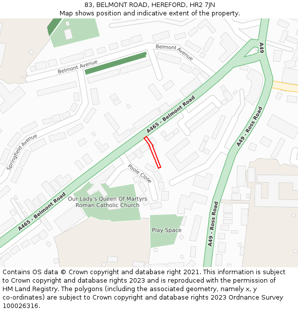 83, BELMONT ROAD, HEREFORD, HR2 7JN: Location map and indicative extent of plot