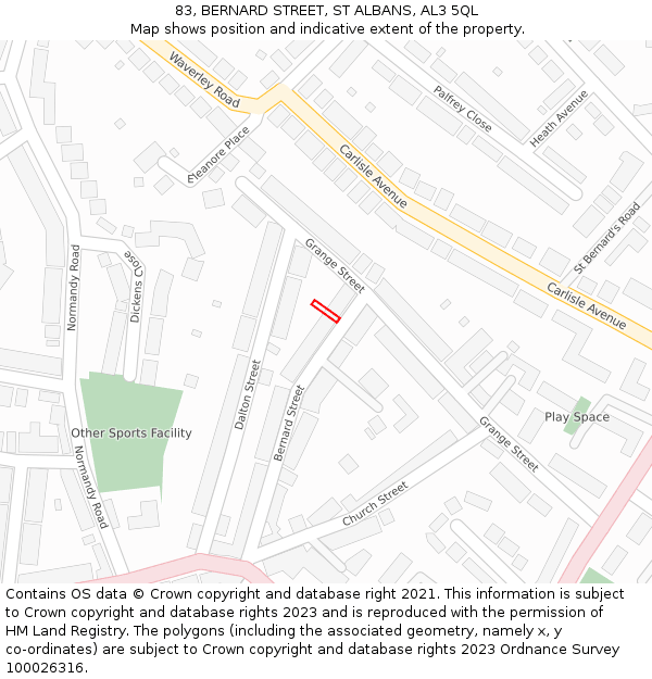 83, BERNARD STREET, ST ALBANS, AL3 5QL: Location map and indicative extent of plot