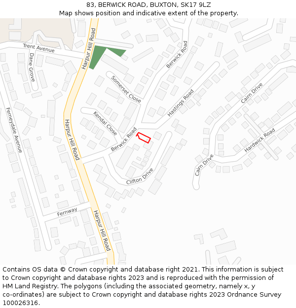 83, BERWICK ROAD, BUXTON, SK17 9LZ: Location map and indicative extent of plot