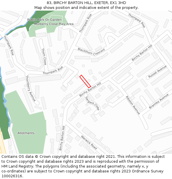83, BIRCHY BARTON HILL, EXETER, EX1 3HD: Location map and indicative extent of plot