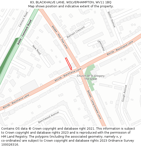 83, BLACKHALVE LANE, WOLVERHAMPTON, WV11 1BQ: Location map and indicative extent of plot