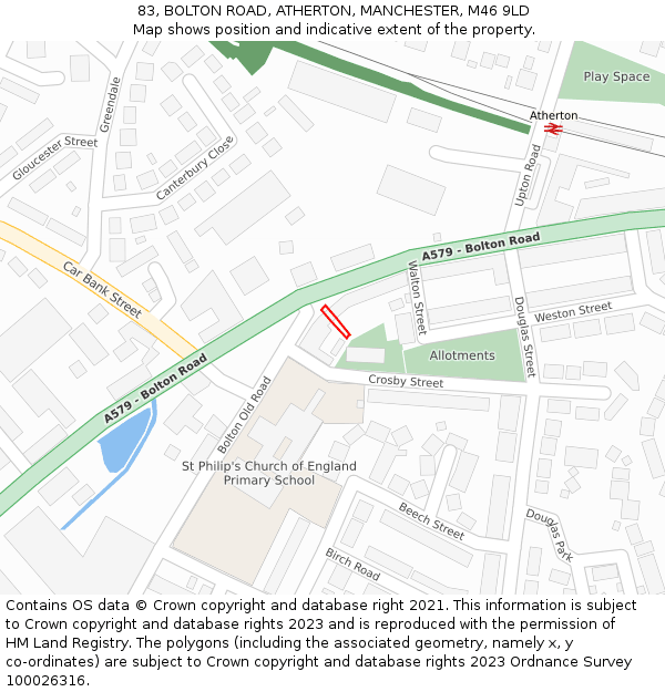 83, BOLTON ROAD, ATHERTON, MANCHESTER, M46 9LD: Location map and indicative extent of plot